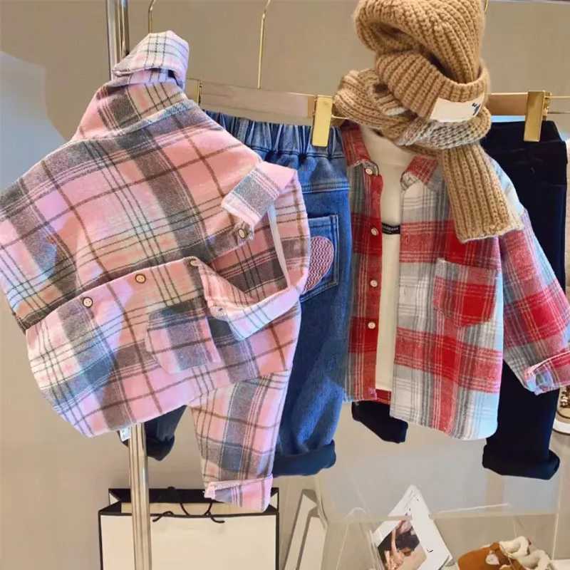 Spring and autumn warm jackets for boys and girls aged 1-9 classic striped checkered tops Korean fashion childrens clothingW240729