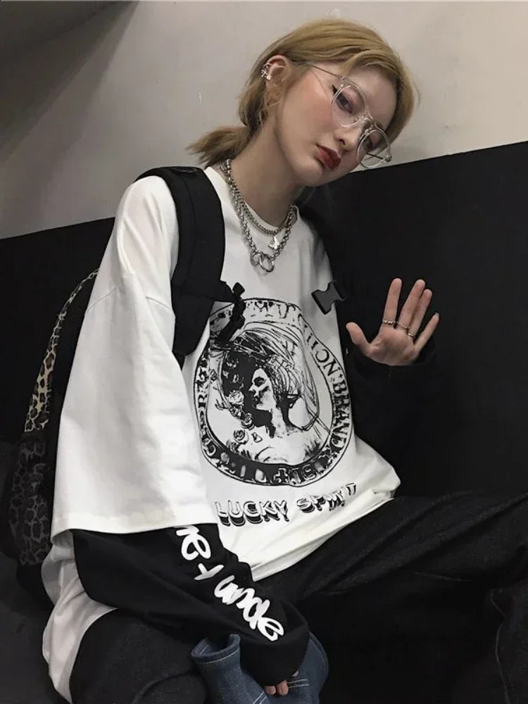 T-shirt for men Autumn Mens clothing Anime t-shirts Mens long sleeve t-shirts Loose Daily Print Oversized t shirt Gym Y2k tops 240812
