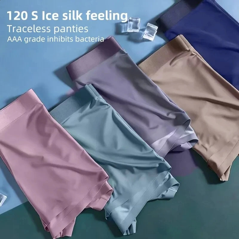 Mens Panties Men Underwear Ice Silk Boxers Seamless Sexy Man Ultra-thin Breathable Underpants Elastic Mens Boxershort L-4XL 240812