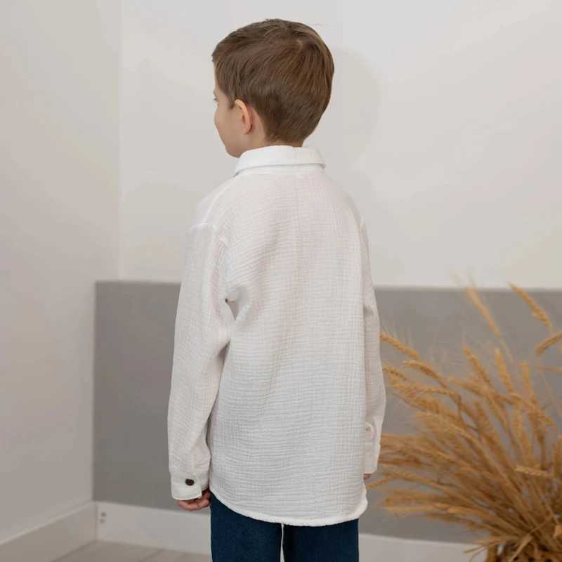 Linen cotton white shirt 2024 boys and girls summer T-shirt new childrens comfortable top T-shirt childrens clothing button up shirtW240729