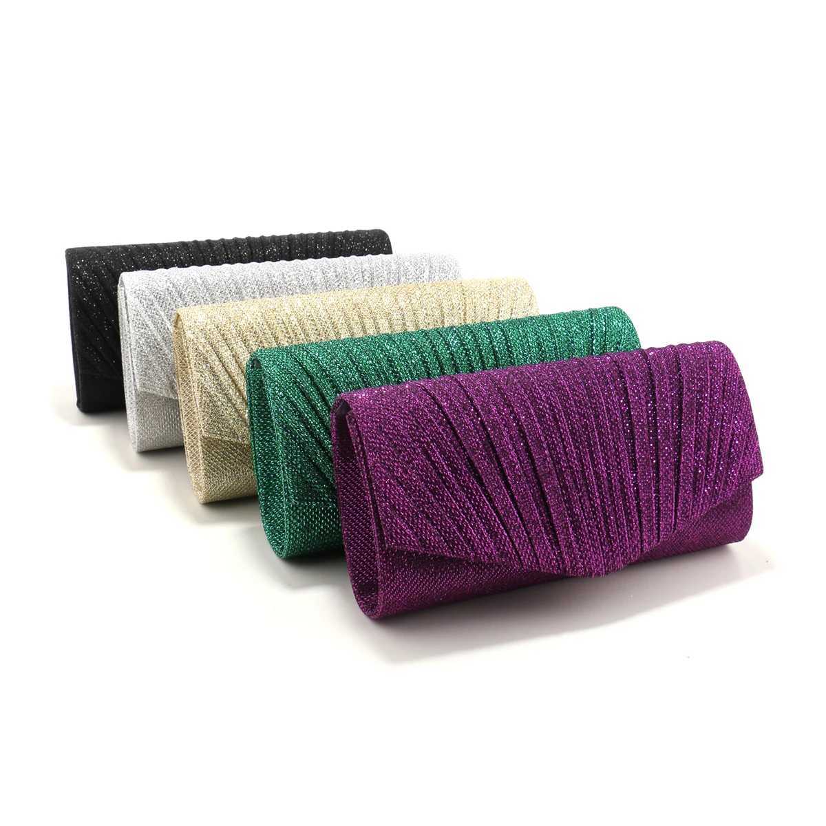 Ruched Design Glitter Women Evening Bags Golden Causal Ladies Clutch Envelope Shaped Handbags Chain Shoulder New Arrival Purse BXJ240729