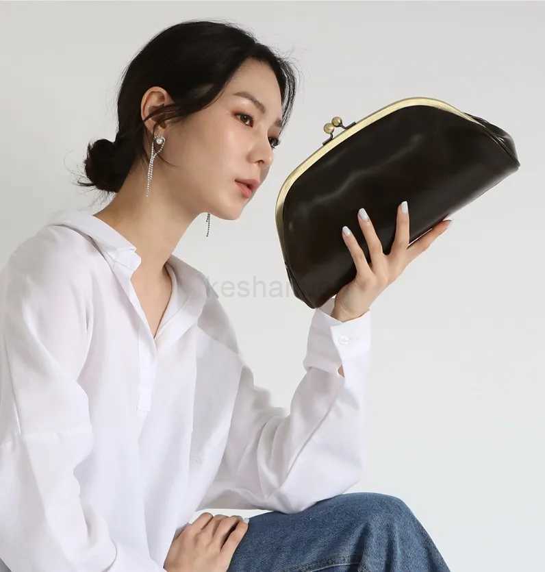 Vintage Kiss Lock Women Clutches Luxury Party ladies Dinner bag PU leather chian Shoulder bag for female Crossbody bag clutchXJ240729
