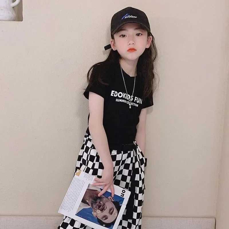 T-shirts 2023 Summer Girls T Shirt Baby Letter Tee Shirt Kids Crop Top Children Streetwear Clothes Fashion Solid Side Kids Girl ClothesL24729
