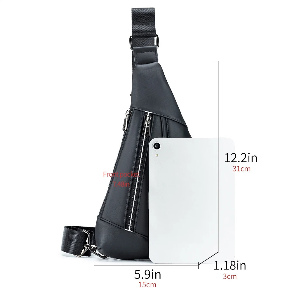 Genuine leather mens chest bag cowhide chest bag creative single shoulder crossbody bag 240729