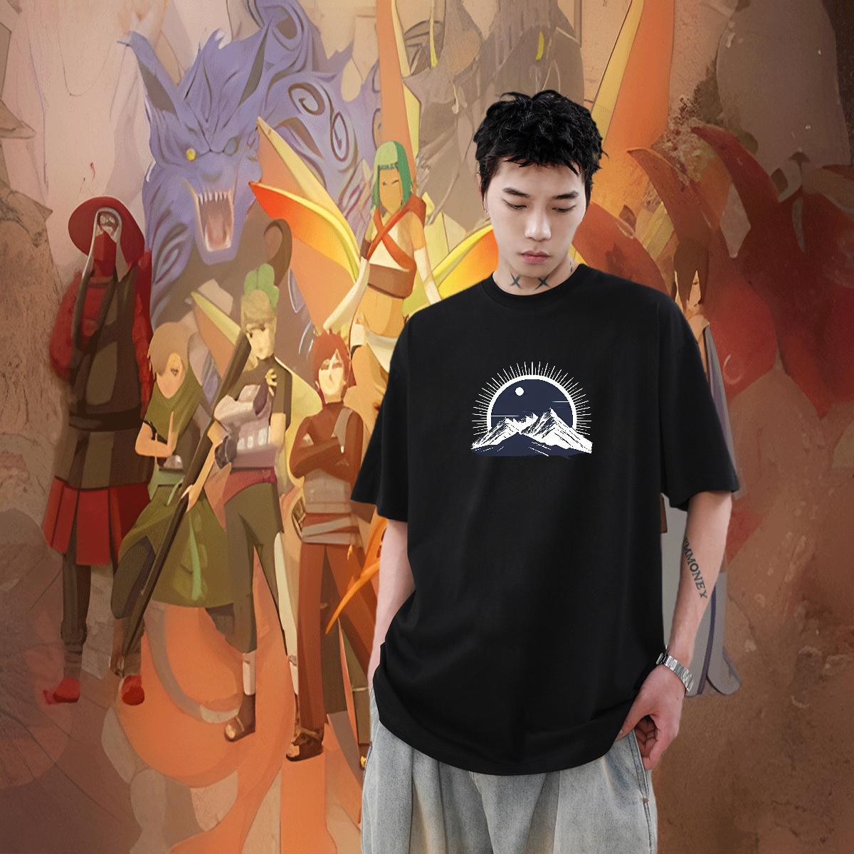 High Quality Tshirts 100% Cotton 230g Hip Hop Street mountains Asian Size Short Sleeve Soft DIY T shirt Polos