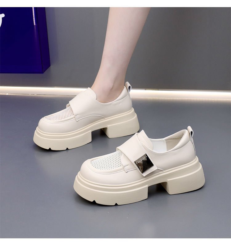 New style thick soled British style color blocked small leather shoes with thick heels, trendy