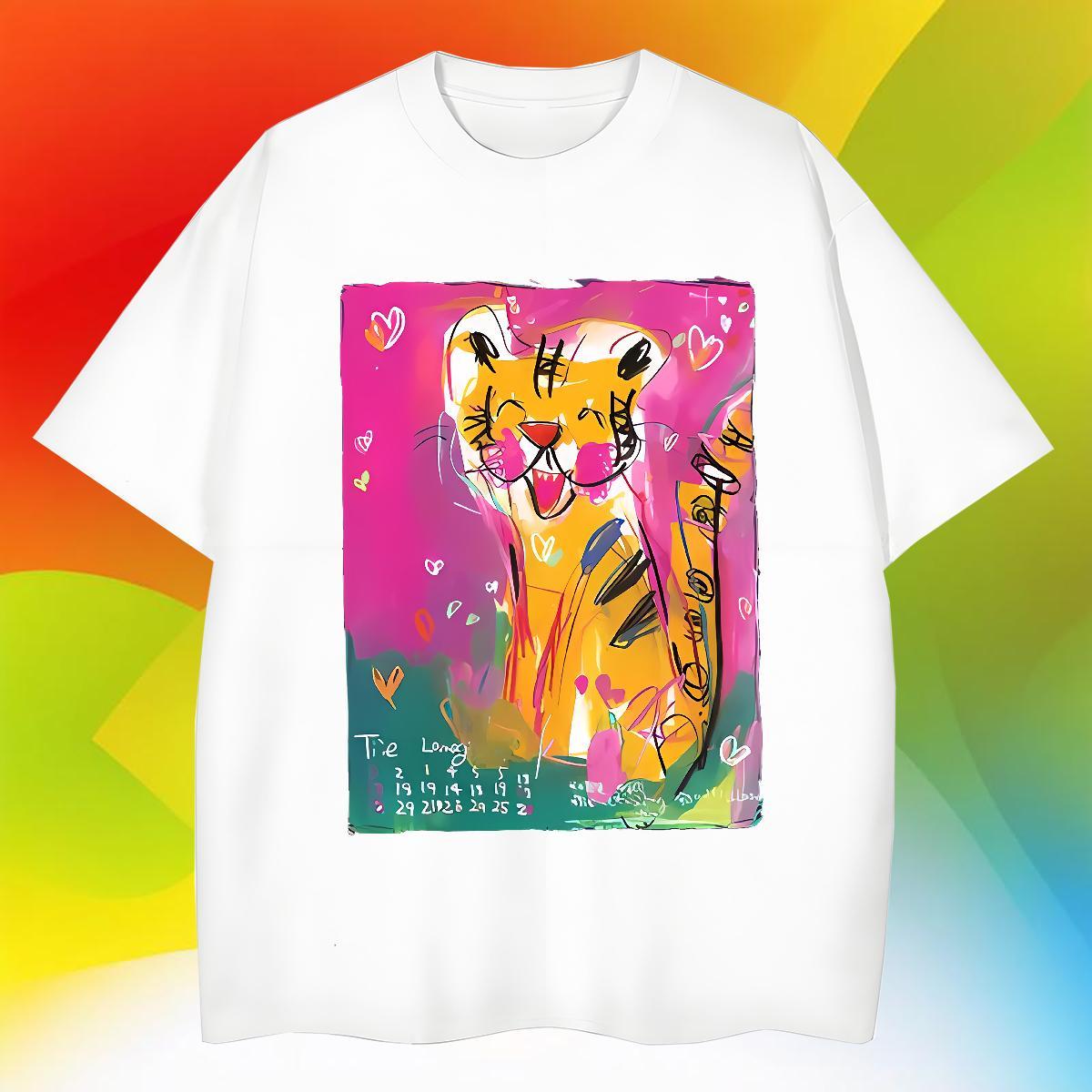 Wholesale Men Tops Tees 100% Cotton 230g Anime Printing Street tiger DIY Breathable 2024 New T shirt Wear