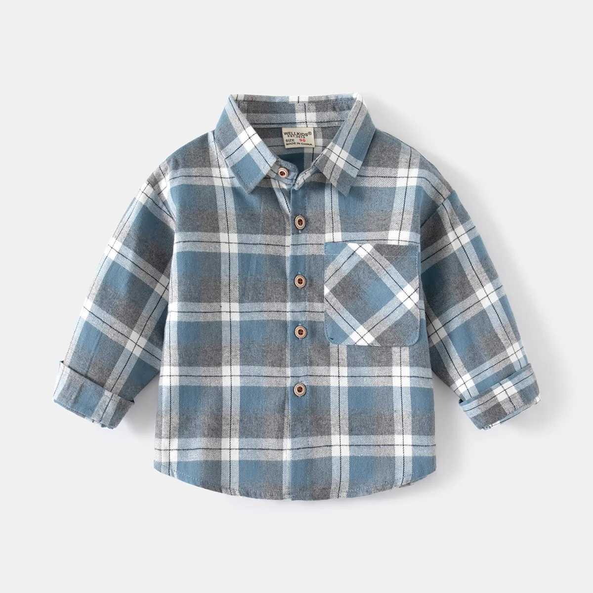 Baby boy plain long sleeved shirt spring collar comfortable cotton mens shirtW240729