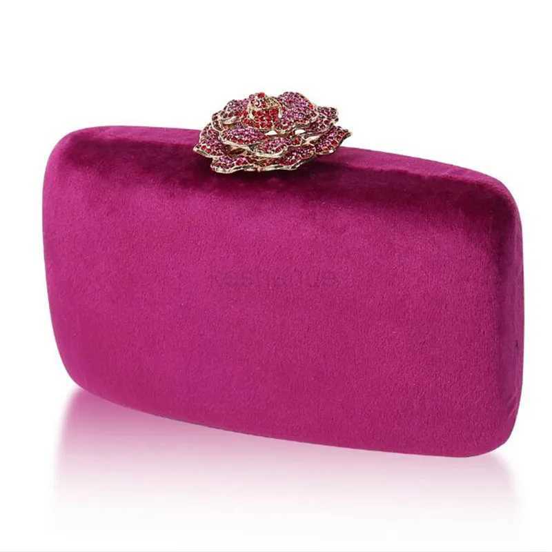 2023 Velvet Clutch Bag Diamond Flower Lock Elegant Evening Bag Luxury Designer Purse Wedding Chain Clutch Drop ShippingXJ240729