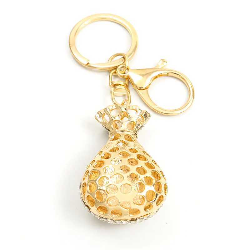 Exquisite Rhinestones Inlaid Dollar Sign Money Bag Keychain Trendy Jewelry Lucky Bag Keyring Bag Car Keys Decoration AccessoryL240729
