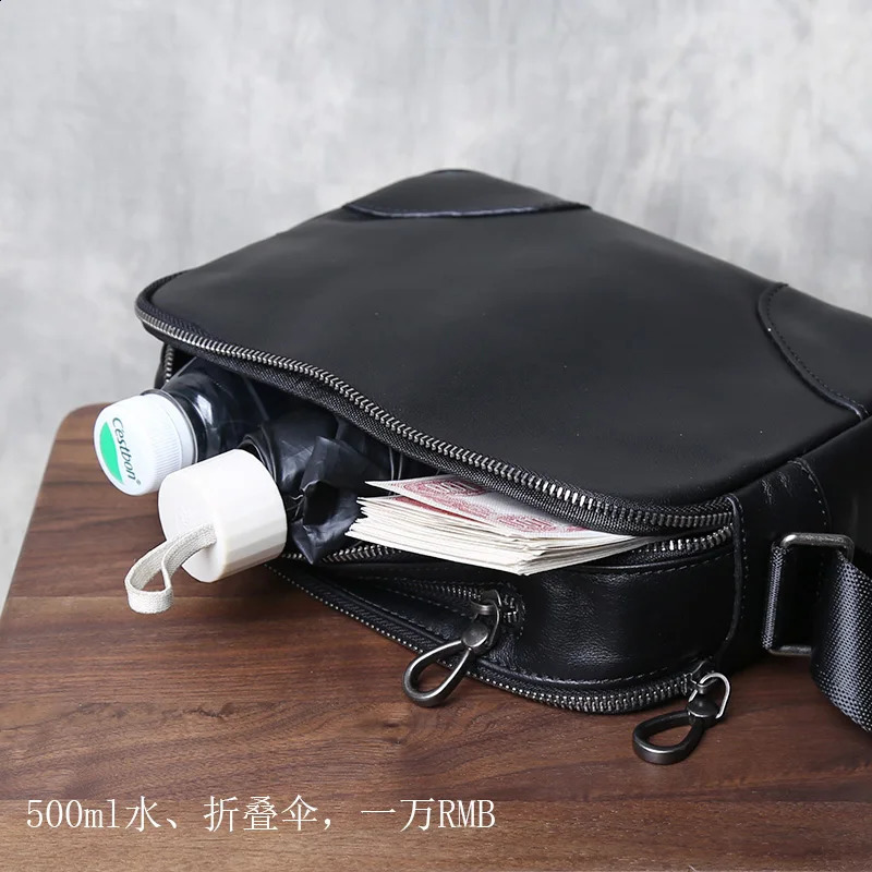 Leather single shoulder cross body bag mens handmade denim small pocket with retro casual on the top 240808