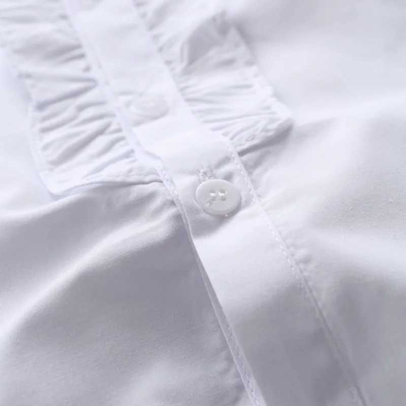 New Summer Spring Girls Lace Pure Cotton White Baby Girls Shirt Long SleeveW240729