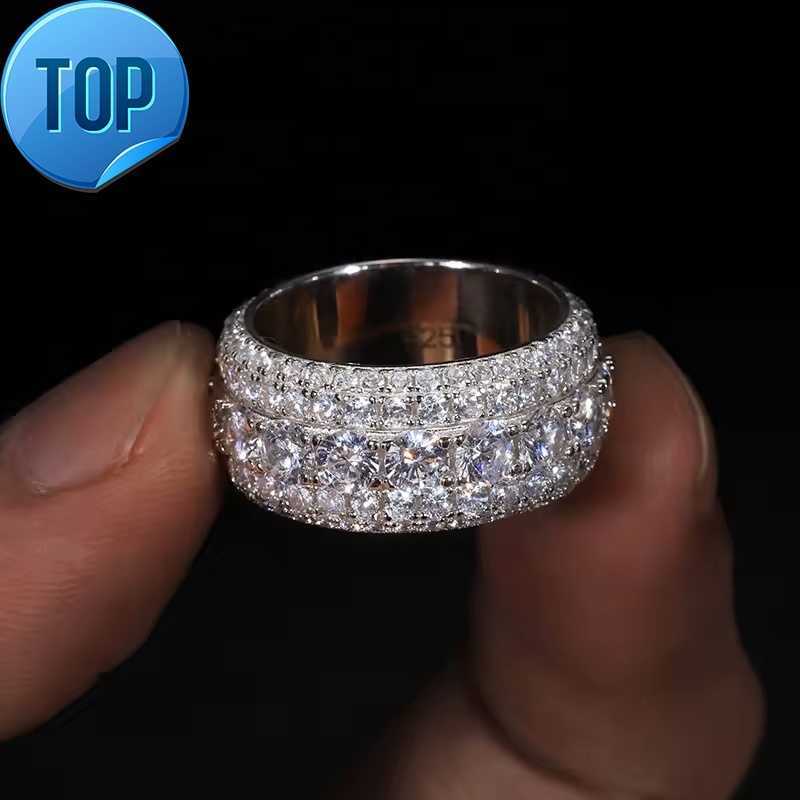 Hip Hop Iced Out Sier Pass Dia Tester 5 Rows VVS Moissanite GRA Rapper Dazzg Sparkly Eternity Band Ring For Men