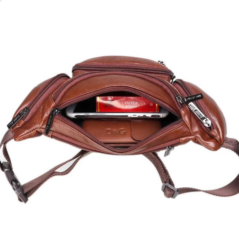 Genuine Leather Men Waist Fanny Pack Cross body Bags Multi-Pocket Travel Vintage Real Cowhide Male Sling Chest Hip Belt Bum Bag 240729