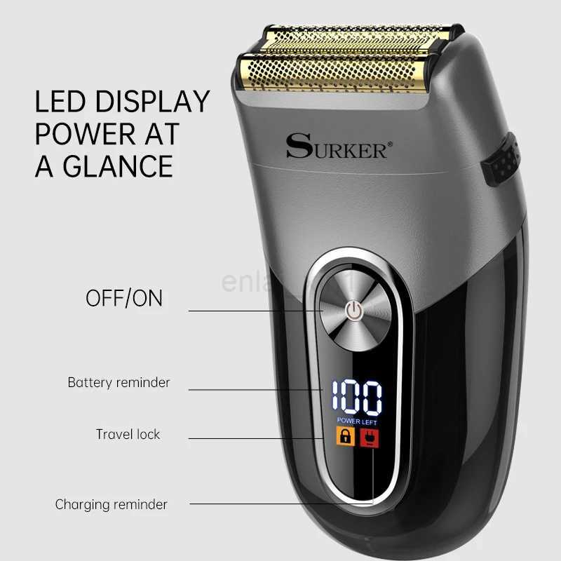 SURKER Bald Machine Whitener Trimmer Foil Hair Clippers USB Rechargeable LED Electric Shaver Razor Bald Head Shaving MachineY240729