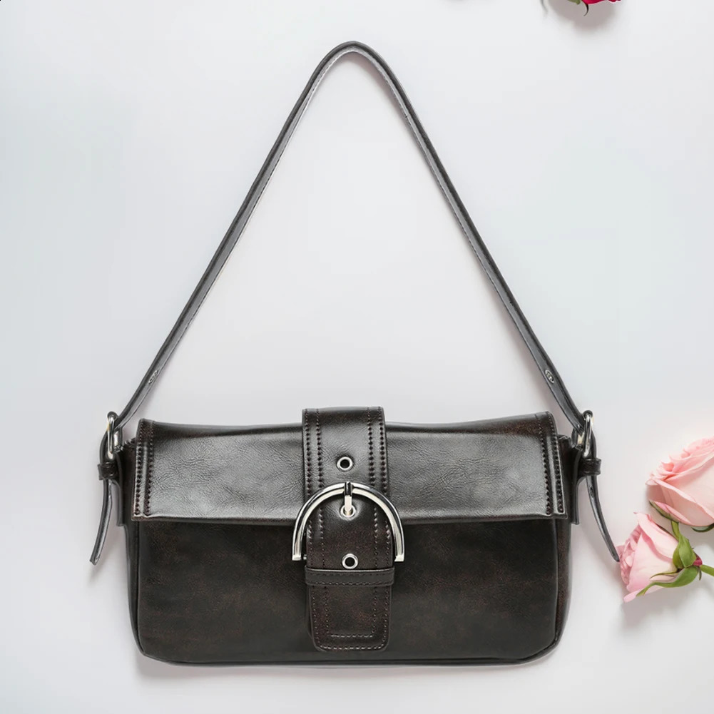Underarm Bag for Women Y2k Hobo Leather Adjustable Strap Vintage Handbag with Buckle Satchel Purse Commuting Travel 240729