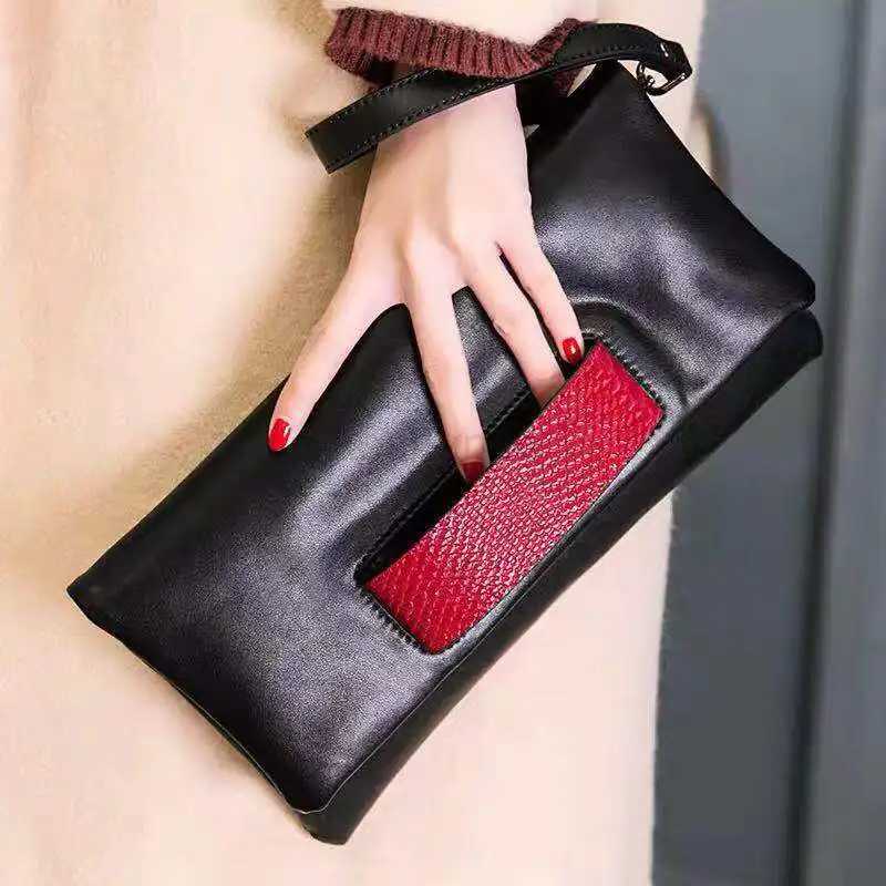 Popular Genuine Leather Clutch Bag 2023 New Handheld Bag Feminine Style Fashion Small Envelope Purse Shoulder Bag Soft LeatherXJ240729