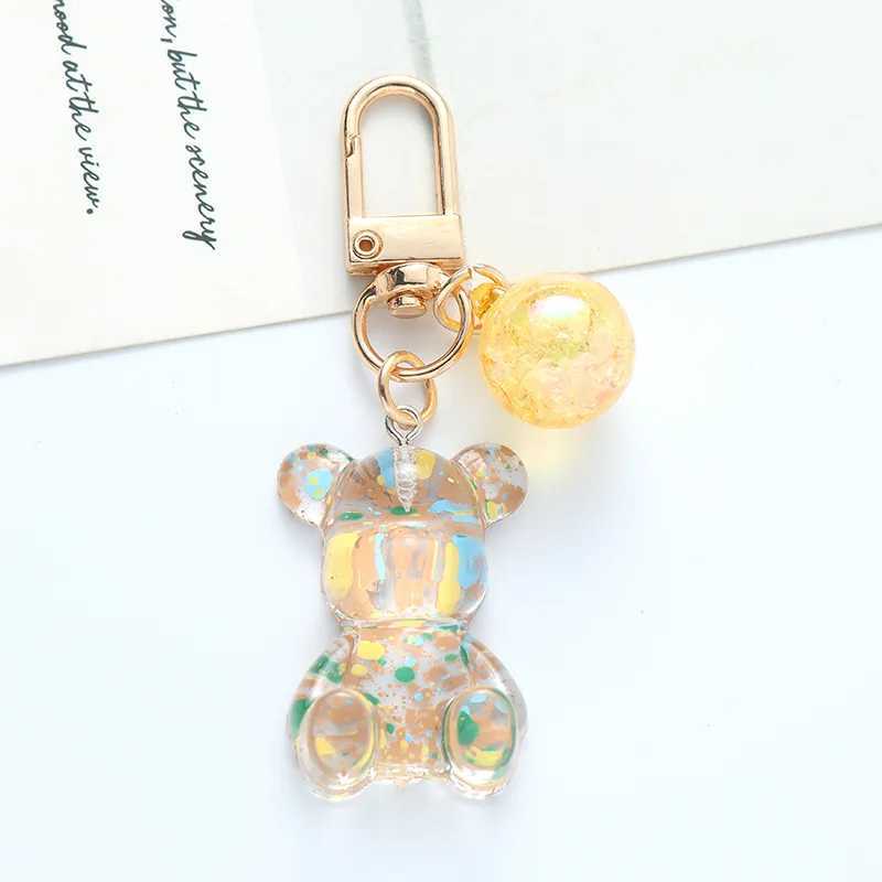 Cute Colorful Acrylic Bear Crystal Bead Keychain for Women Girls Fashion Sweet Key Chain Bag Car Key Pendant Jewelry Couple GiftL240729