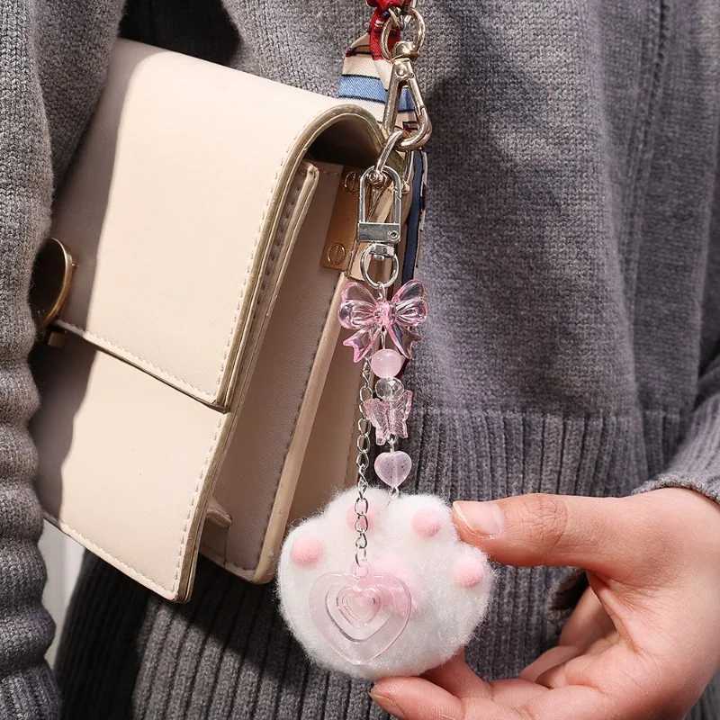 Cute Plush Cartoon Cat Claw Keychain Soft White Pink Key Ring Pendant Backpack Car Pendant Decoration Keyholder Lolita GirlsL240729