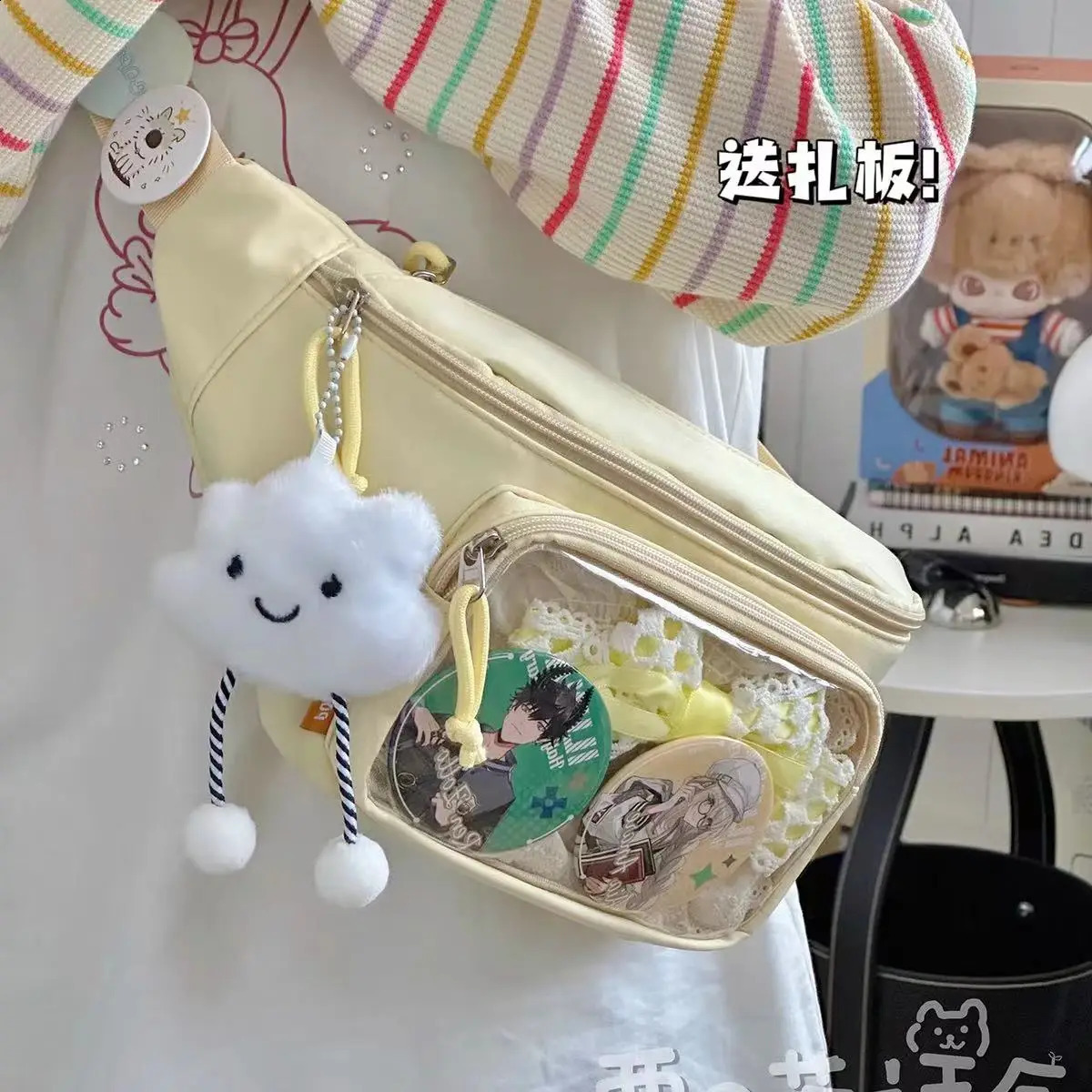 Kawaii Japanese Y2K Chest Bag Women Lolita Cute Crossbody Bag Girls Transparent Itabag Purses and Handbags Waist Ita Bag 240729