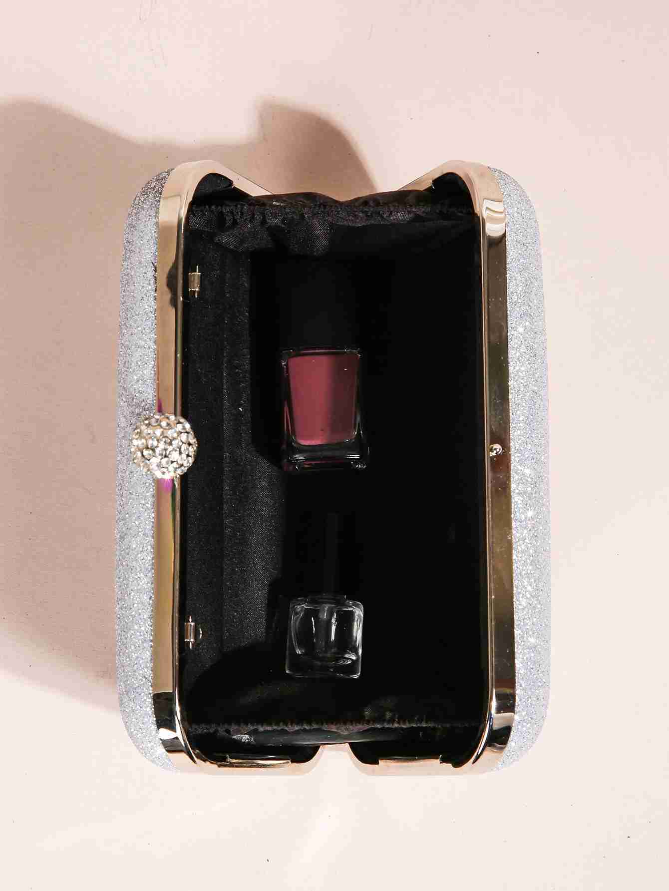 1PC Mini Classic Glitter Square Clutch Bag For WomenGlamorousElegantExquisite Small Rhinestone Decor Closure Boxy Evening BaXJ240729