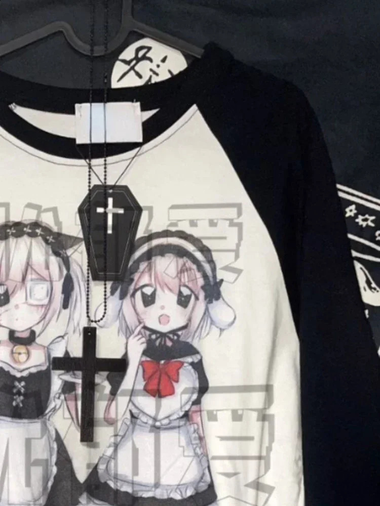 Fairy Grunge Tshirt Women Y2k Aesthetic Long Sleeve Kawaii Tee Shirts Gothic Letter Cartoon Print Loose Graphic Harajuku Tops 240729