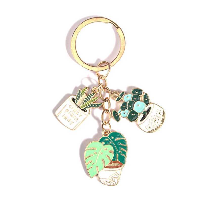 Cute Cactus Pot Plant Enamel Keychain Green Plants Key Chains For Women Men Handbag Accessorie DIY Handmade Jewelry GiftsL240729