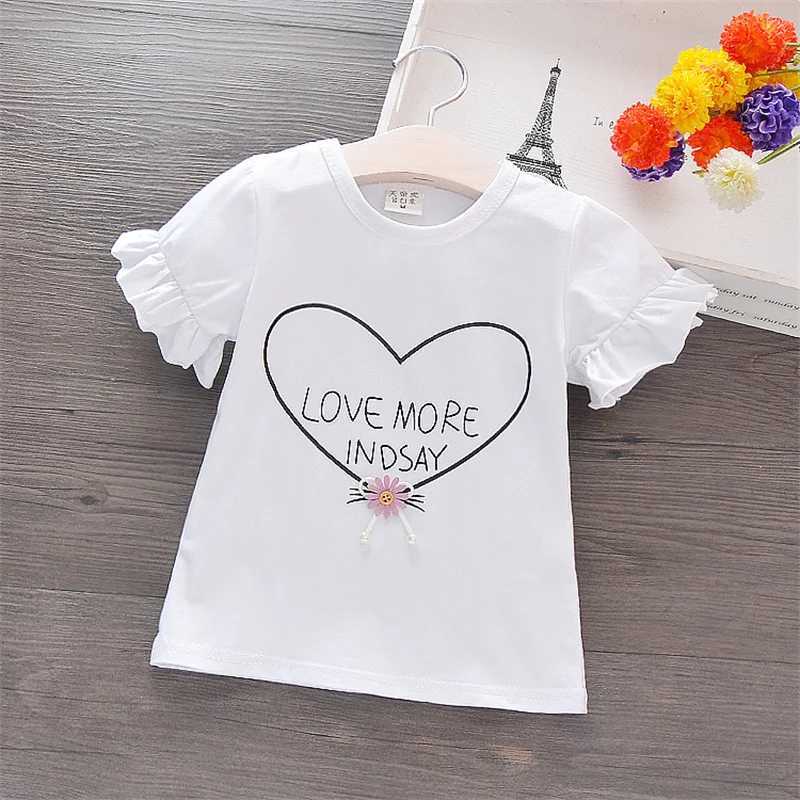 T-shirts Girl T-shirt Flare Short Sleeve Tee Tops Heart Print Kid Girl Clothes Sweet Pullover Casual Children Infant Outfit T Shirt A836L24729