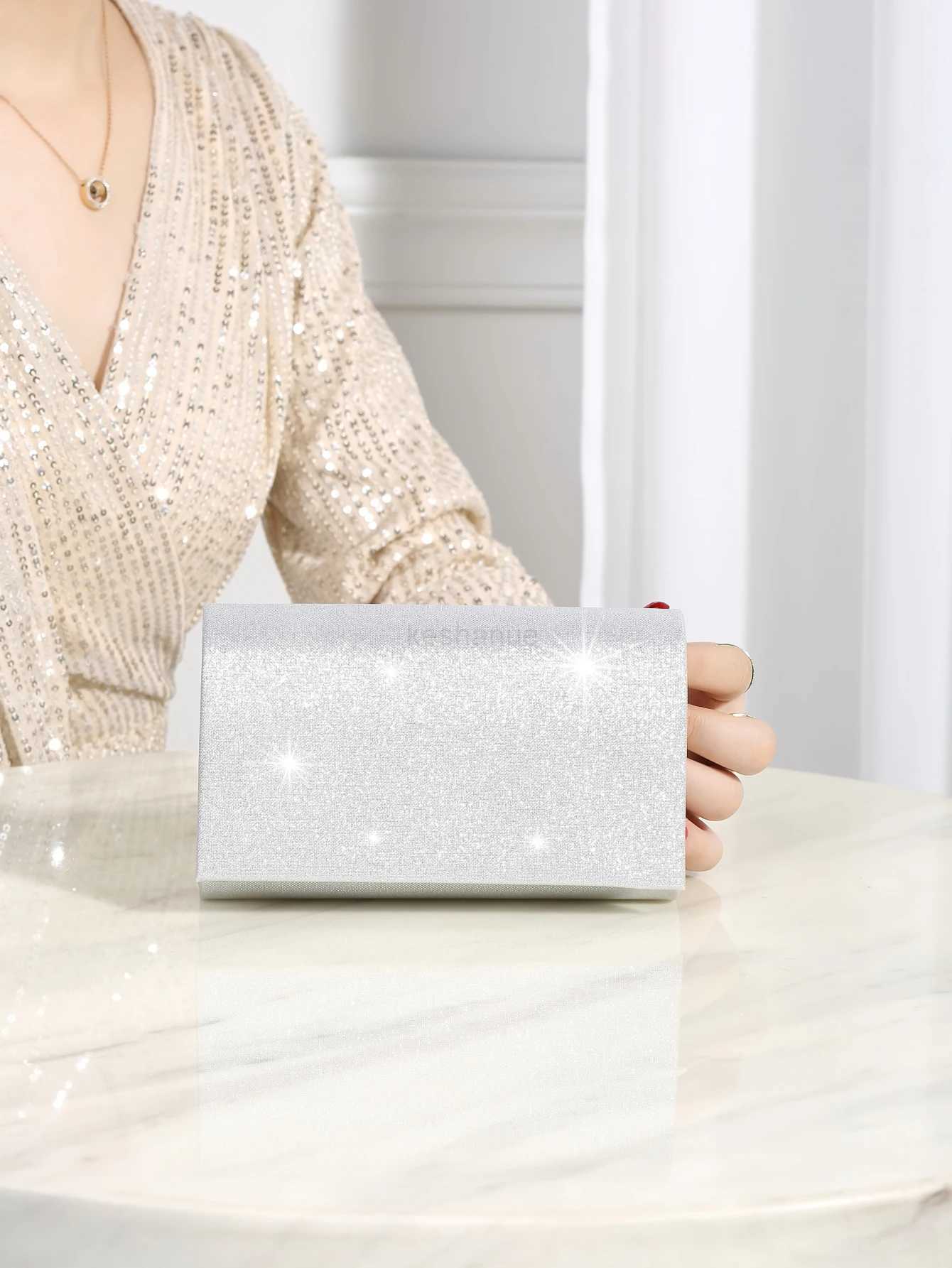 Classic Clutch Evening Bag Flap Coin Purse Womens Elegant Dinner Bag Sequin Luxurious Shiny Mini Glitter Detail Square BagXJ240729