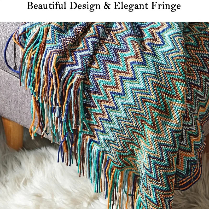 Bohemian Couch Blanket Large Knitted Tassel Throw for Bed Chair Sofa Couch Cover All-Season Blankets Home Decor Soft Comfortable 240729