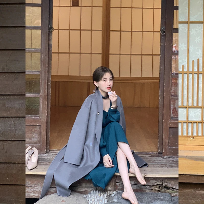 2024 Autumn Vintage Long Sleeve O-neck Solid Color Mid Long Dresses Womens Casual Elegant Classic Office Lady Ladies Dress 240729