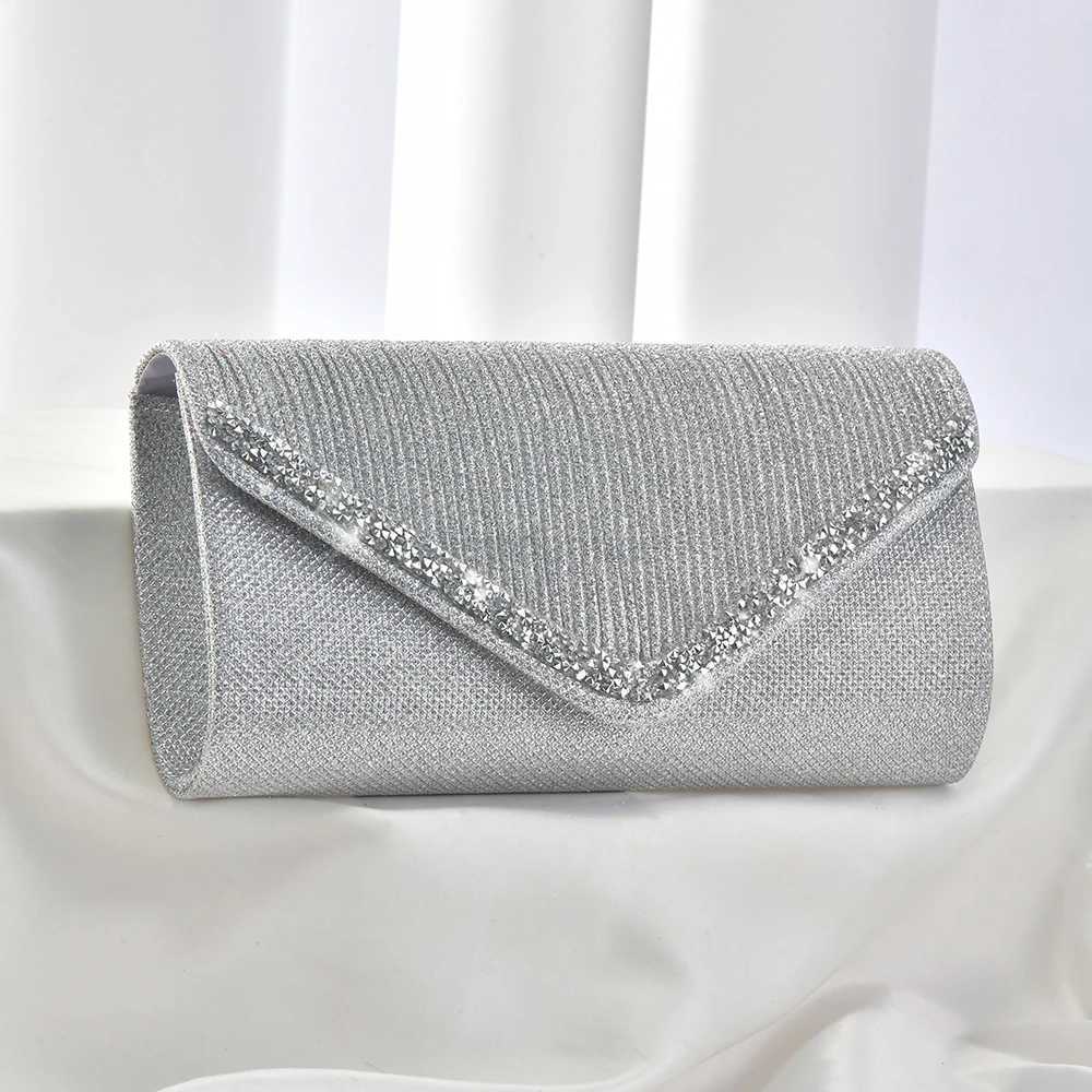 Simple Premium Sparkling Ruffled Diamond Evening Bag Party Dinner Wedding Ladies Clutch bagXJ240729