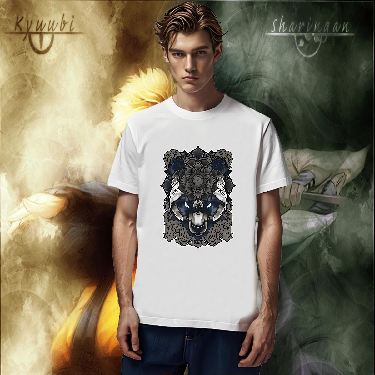Unisex Men Clothes T-Shirt 230g 100% Cotton Hip Hop Street wolf Customized Crew Neck 2024 Men T Shirts Tees Shirts