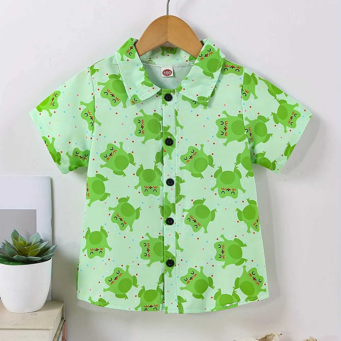 2024 Childrens Clothing Boys Summer Beach and Palm Tree Theme Graphic Full Print Shirt Casual Lightweight Short Sleeve TopW240729
