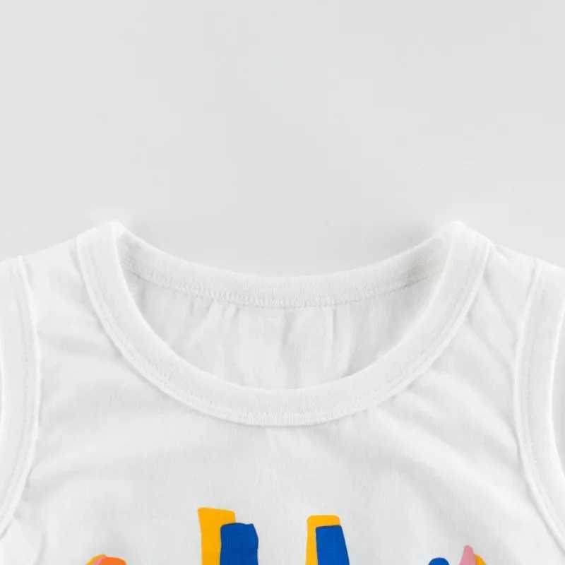 T-shirts 2024 Summer New Kids Vest Lovely Pattern Print Singlet Girls Sleeveless O-Neck Cotton Tops Print T-ShirtsL24729
