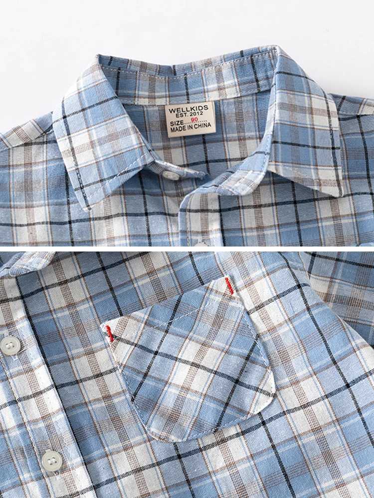 LJMOFA childrens classic plain weave shirt childrens short sleeved lapel striped casual polo shirt summer cotton youth top D454W240729