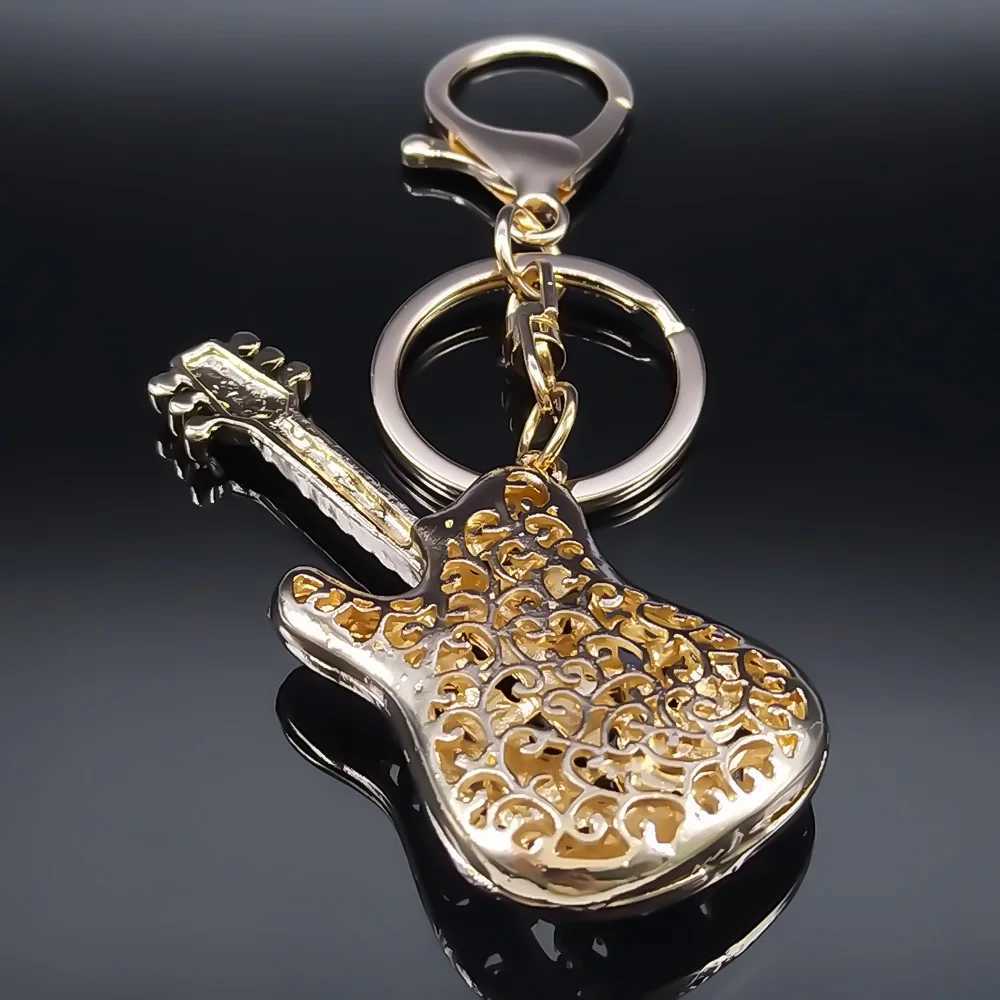 Attractive Musical Instrument Guitar Rhinestone Keyring Holder Hip Hop Music Purse Bag for Car Keychains Decorative Gift JewelryL240729