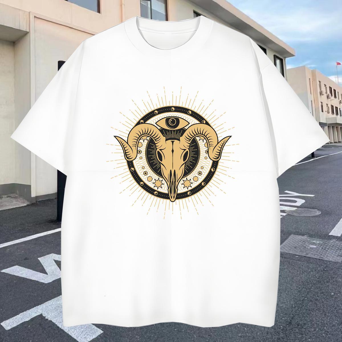 Loose Men Tops Tees 230g Pure Cotton Casual Daily Wear sheep DIY Printed Round Neck Short Sleeve DIY Customized Mens T Shirts Tops Shirt
