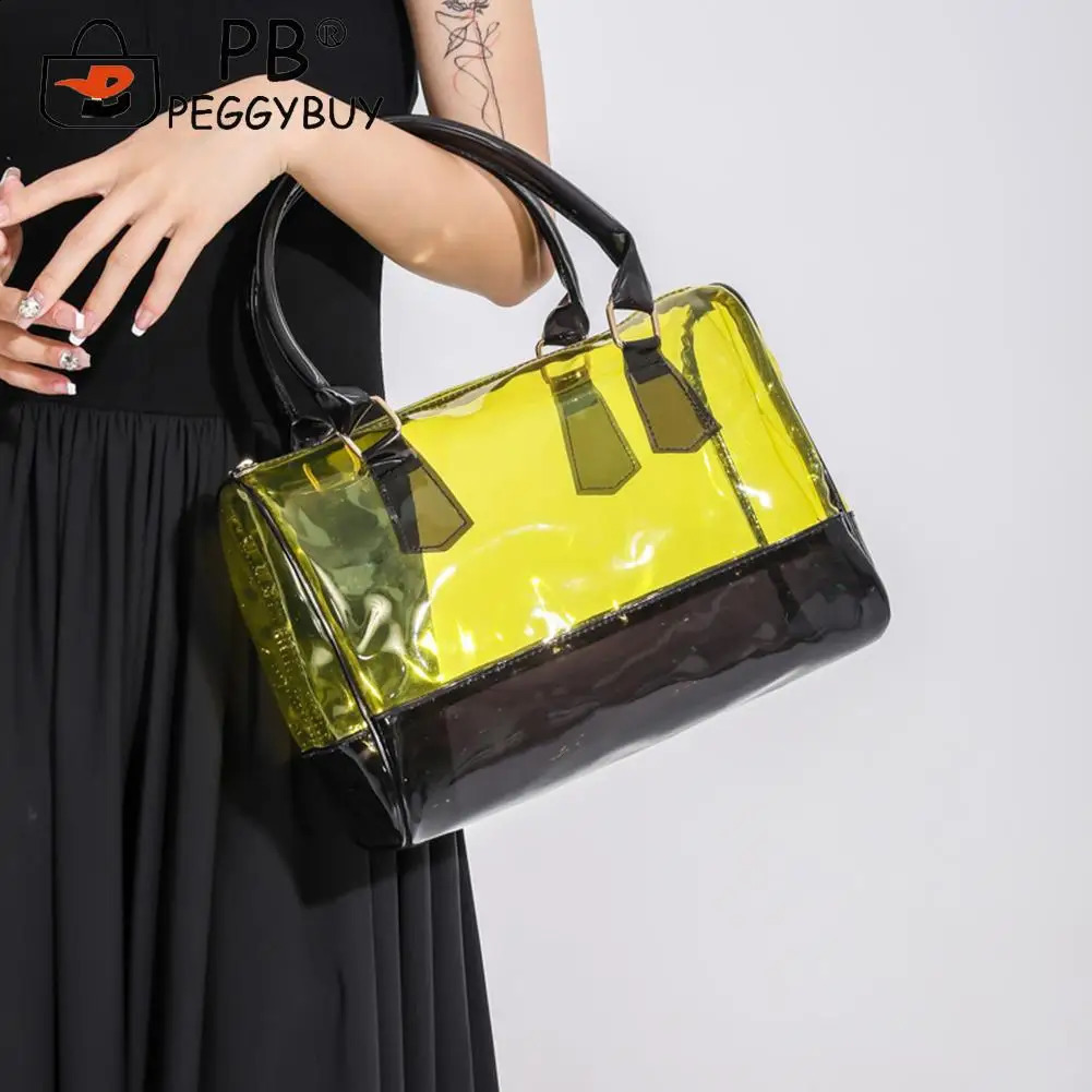 Transparent See Through Bag Waterproof Boston PVC with Zipper Solid Color Women Working Concert 240817