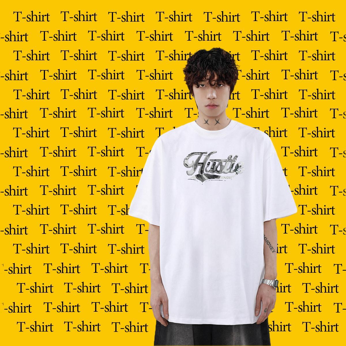 Loose Fit Mens Tshirts 230g Cotton Sport letter Cartoon Print Breathable Short Sleeve DIY Customized Men T Shirts Wear