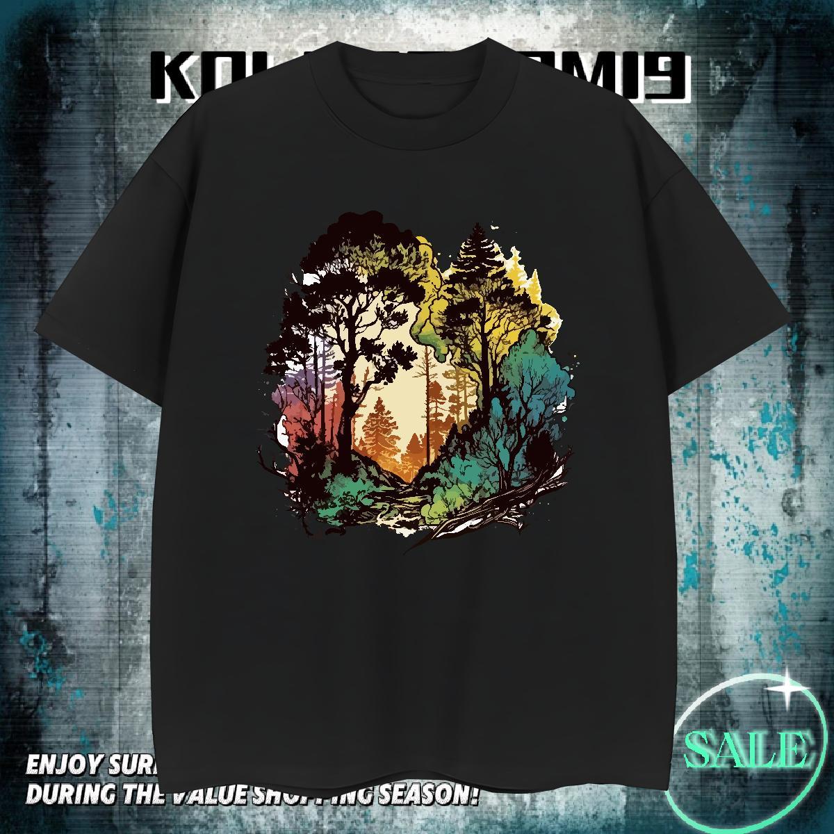 Brand Tshirts 230g Pure Cotton Street tree Custom Print Oversized Short Sleeve O-Neck Designer Fashion Men T Shirts Top Tees