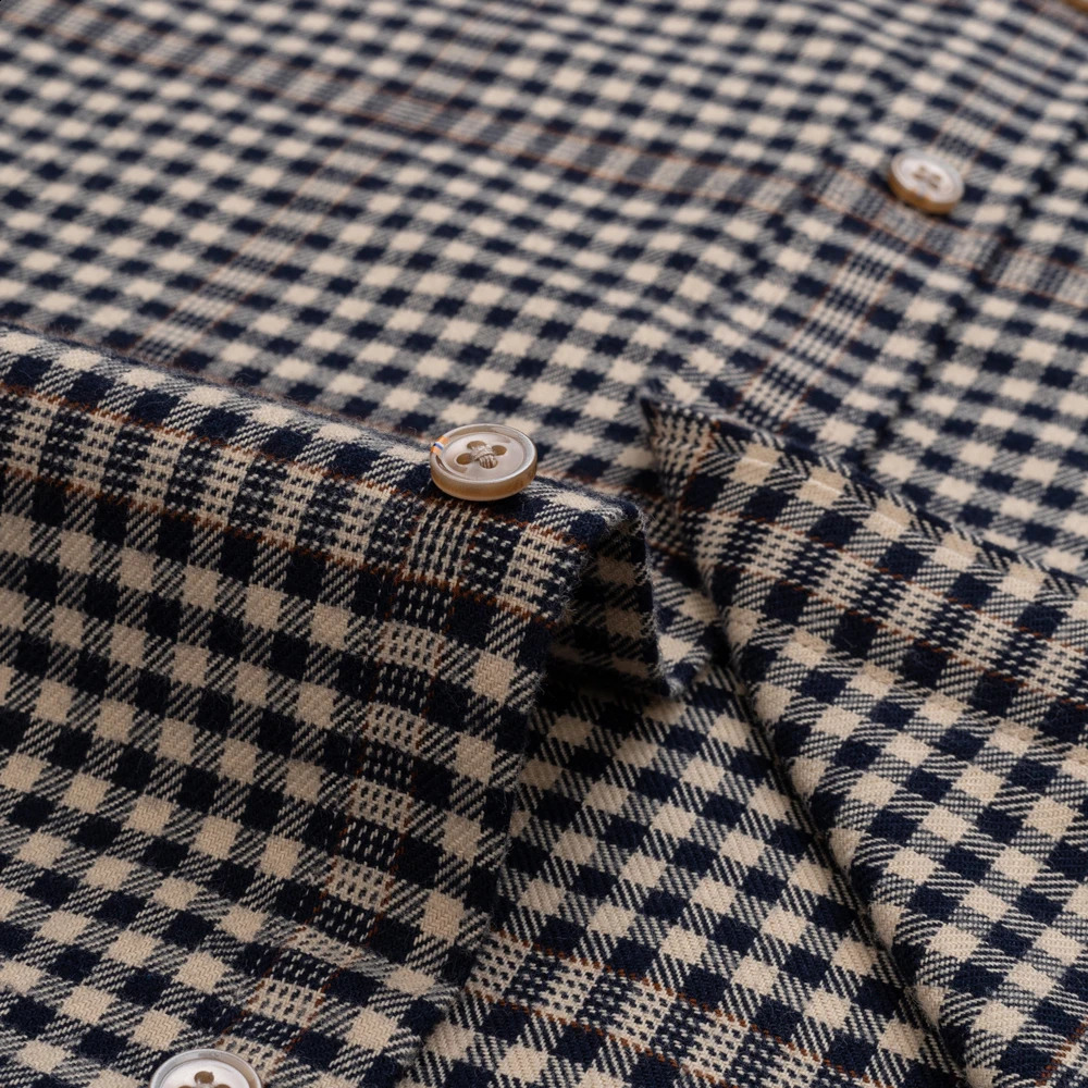 Mens Flannel Long Sleeve Premium Heavy Cotton Shirt England Style Casual Standard-fit Plaid Striped Thick Soft Brushed Shirts 240729