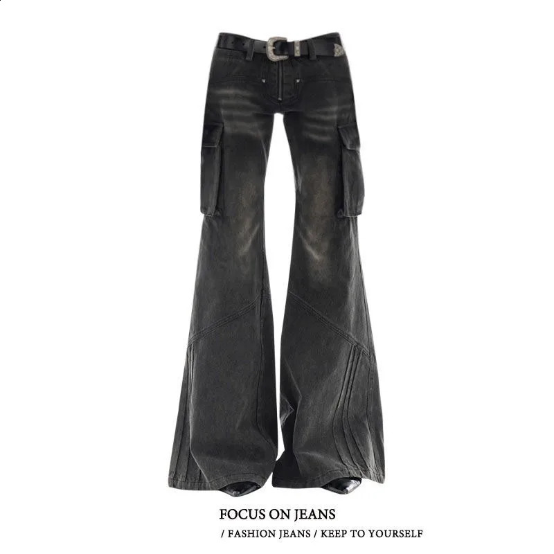 Vintage Black Women Jeans American High Waist Fashion Mop Pants Streetwear Y2K Wide Leg Jean Female Trouser Denim Pants 240729