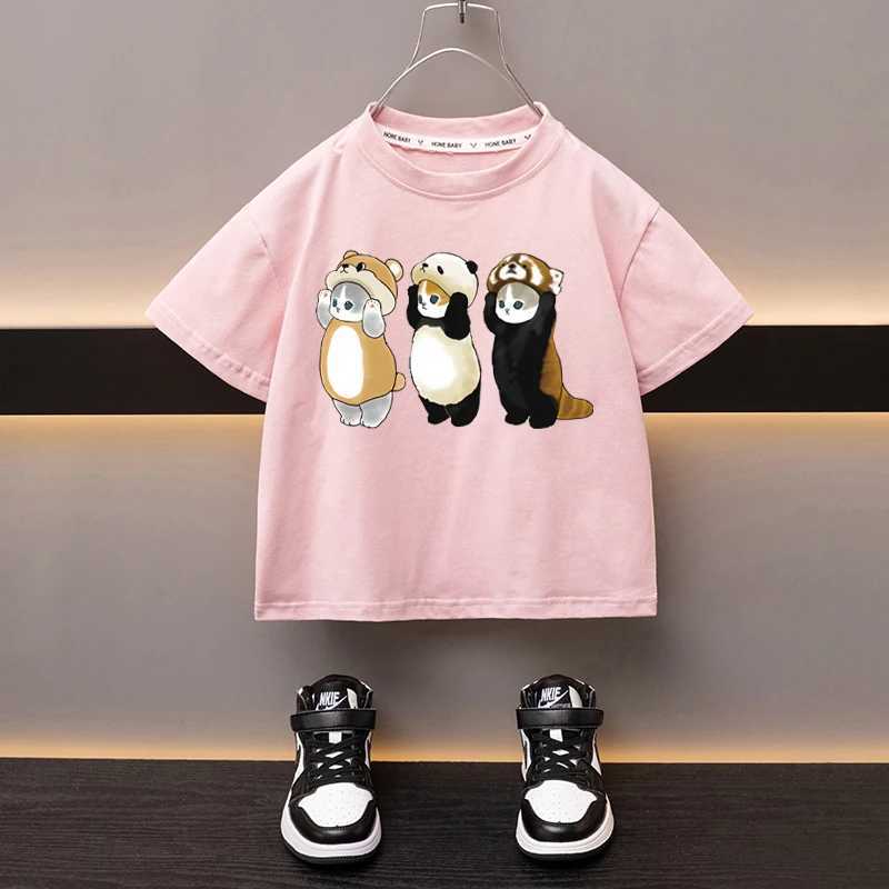 T-shirts Summer Boys Girls Cotton T-shirt New Product Dress Up Cat White Tees Sweat-absorbing Breathable Cartoon Top Childrens ClothesL24729