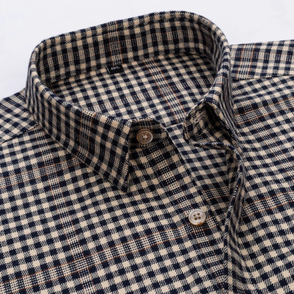 Mens Flannel Long Sleeve Premium Heavy Cotton Shirt England Style Casual Standard-fit Plaid Striped Thick Soft Brushed Shirts 240729