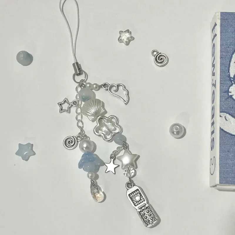 Shell beaded mobile phone charm lily of the valley handmade y2k keychainL240729