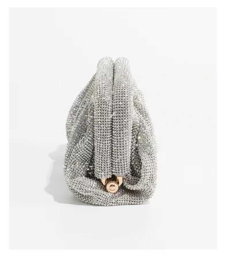 Shiny Silver Rhinestone Clutch Bags Women 2023 Luxury Designer Trending Boutique Folds Crystal Purses and Handbags Wedding PartyXJ240729