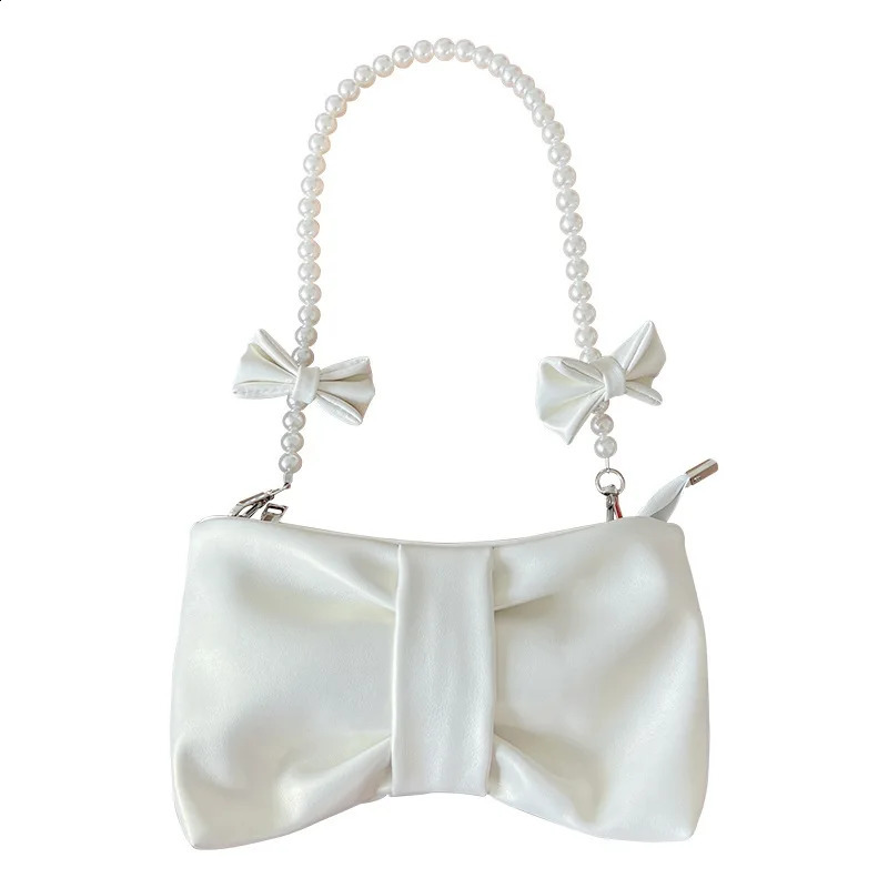 Girl Pearl Bow Handbags Underarm Bag for Woman Summer Small Fresh Fairy Bag One-shoulder Hand-held Messenger Bag 240729