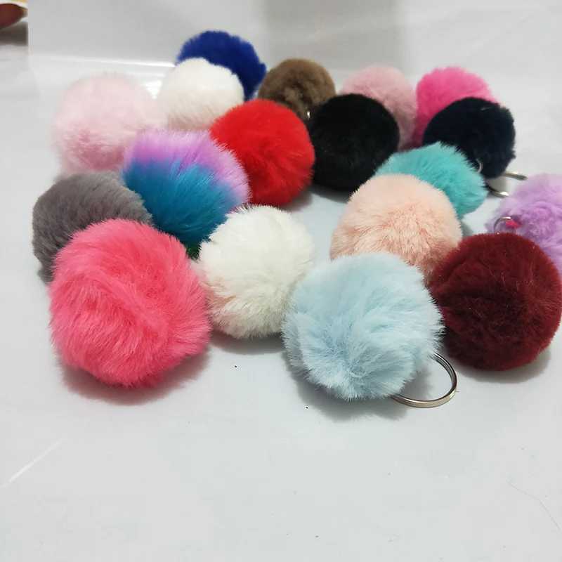 4CM 8CM Fluffy Rabbit Fur Ball Key Chain Cute Candy colors Pompom Artificial Rabbit Fur Keychain Women Car Bag Key RingL240729