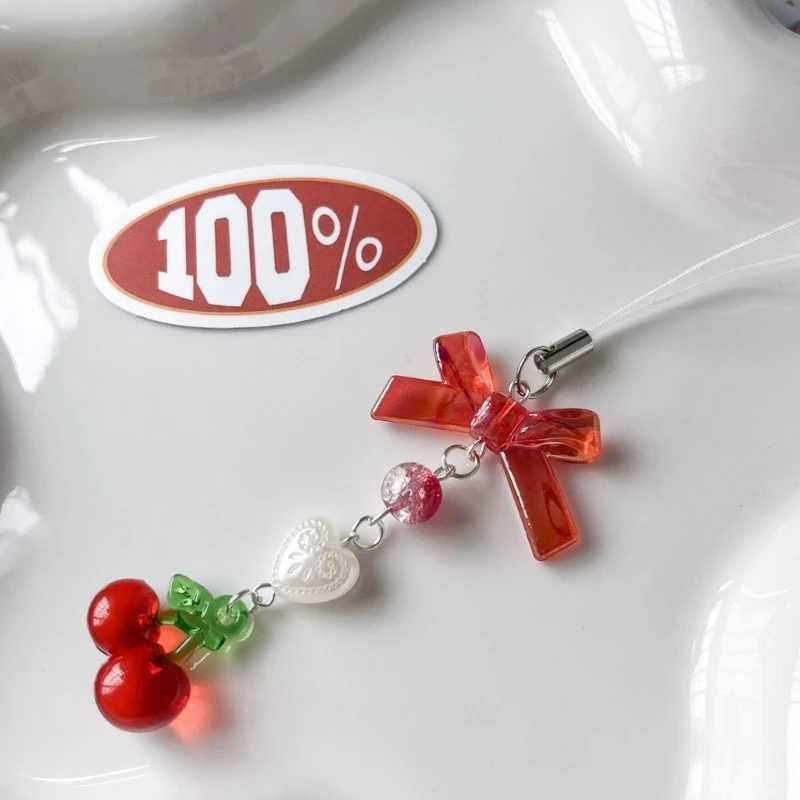 Pink Cherry Cellphone Strap Strawberry Cherry Pendant Keychain for Backpack Charm Dainty Cherry Phone Strap KeyringL240729